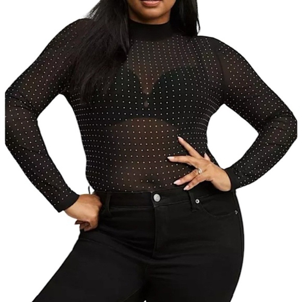 TORRID Rhinestone‎ Mesh Mock Neck Sheer Top NWT Size 2X